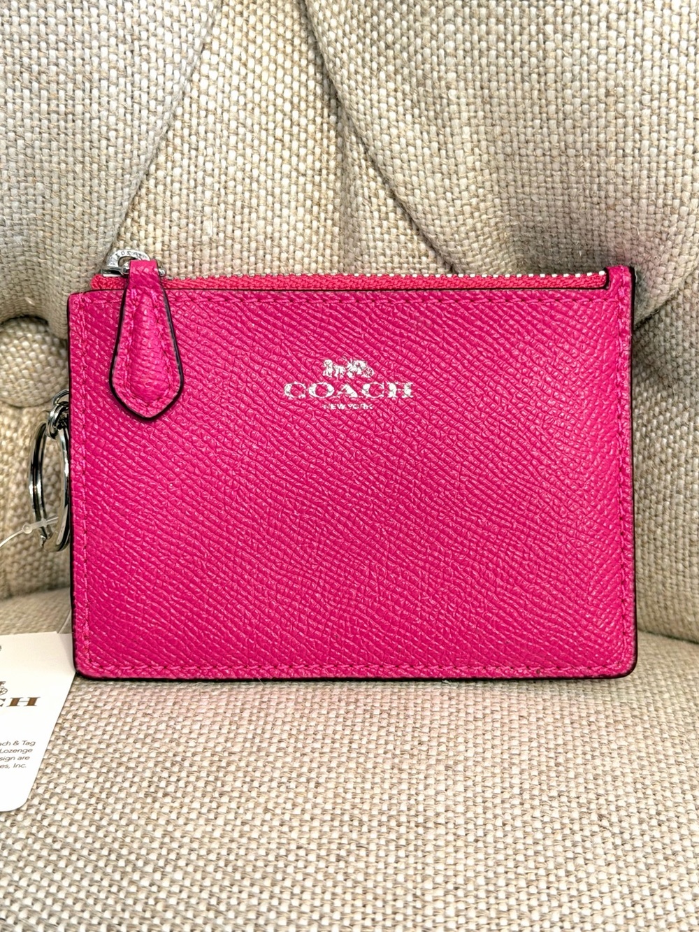 NEW Coach Mini Skinny ID Card Case Leather Key Pouch F12186 Bright Fuchsia Pink